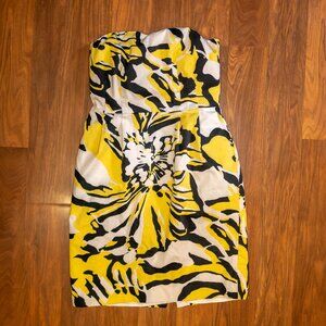 Express Design Studio Strapless Yellow Black White Print Dress Women’s Size 6